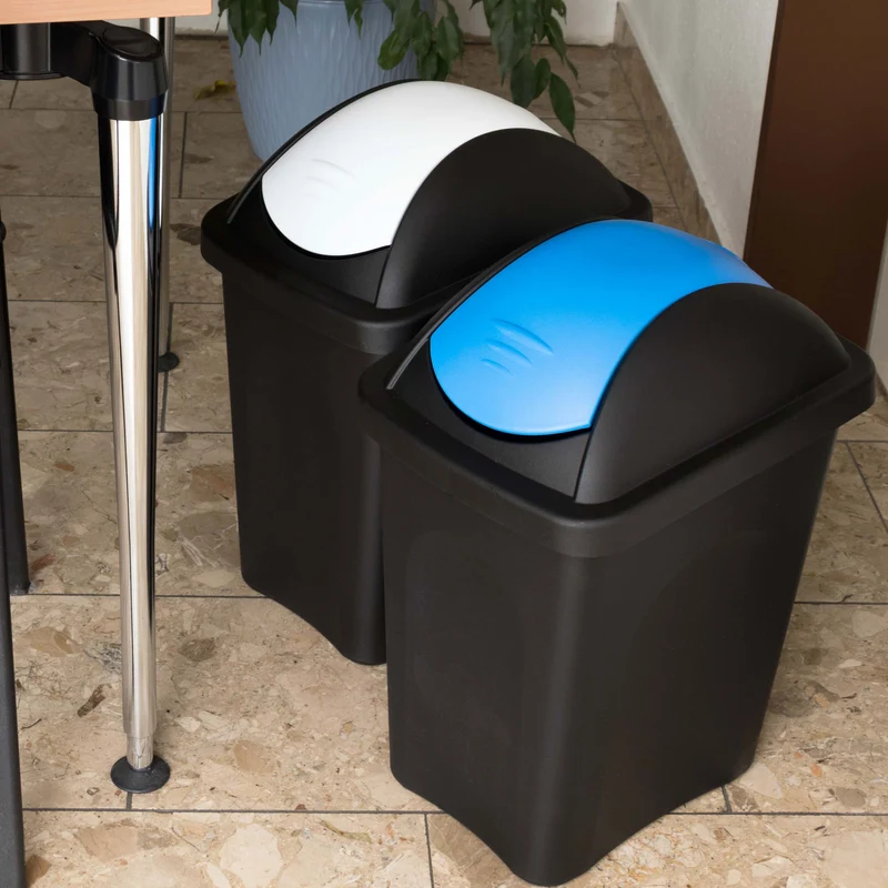2x Mülleimer 30 Liter schwarz mit farbigem Schwingdeckel 29x36x51 cm Küche eckig Mülltonne, Abfalleimer Küche, Mistkübel, Trash Bin, Küchenabfalleimer, Papiermülleimer