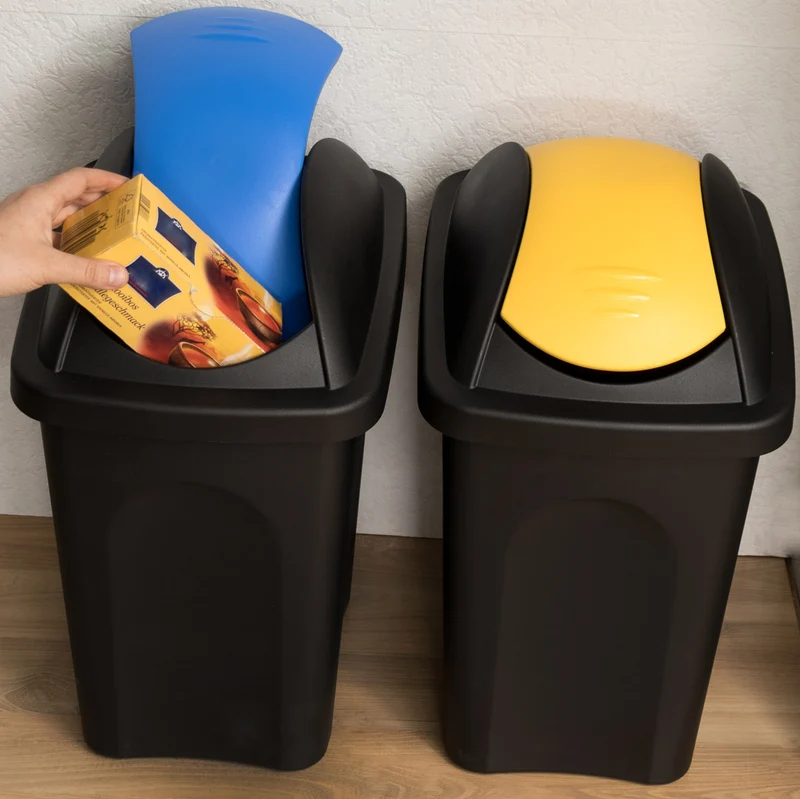 2x Mülleimer 30 Liter schwarz mit farbigem Schwingdeckel 29x36x51 cm Küche eckig Mülltonne, Abfalleimer Küche, Mistkübel, Trash Bin, Küchenabfalleimer, Papiermülleimer