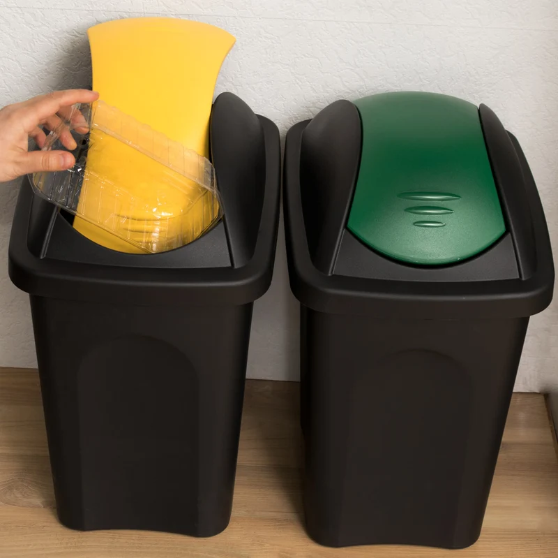 2x Mülleimer 30 Liter schwarz mit farbigem Schwingdeckel 29x36x51 cm Küche eckig Mülltonne, Abfalleimer Küche, Mistkübel, Trash Bin, Küchenabfalleimer, Papiermülleimer