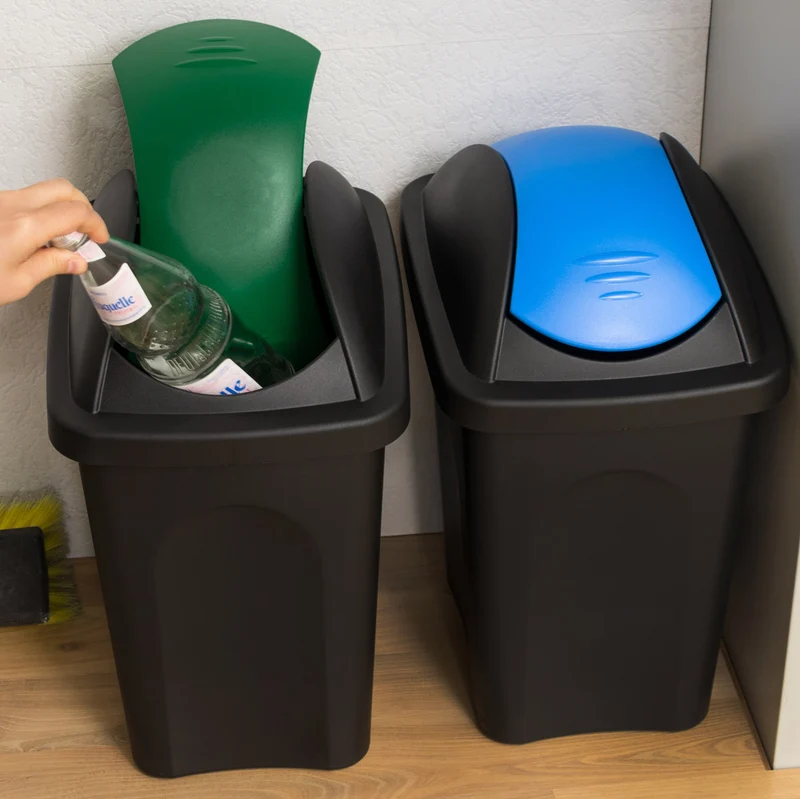 2x Mülleimer 30 Liter schwarz mit farbigem Schwingdeckel 29x36x51 cm Küche eckig Mülltonne, Abfalleimer Küche, Mistkübel, Trash Bin, Küchenabfalleimer, Papiermülleimer