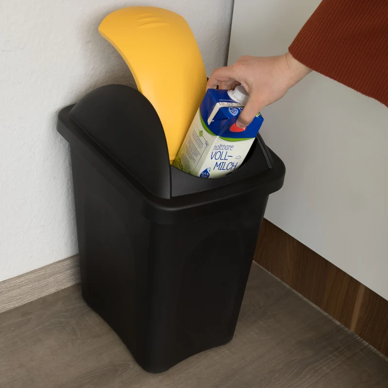 3x Mülleimer 30 Liter schwarz mit farbigem Schwingdeckel 29x36x51 cm Mülleimer Küche eckig Mülltonne, Abfalleimer Küche, Mistkübel, Trash Bin, Gelber Sack Küchenabfalleimer, Papiermülleimer