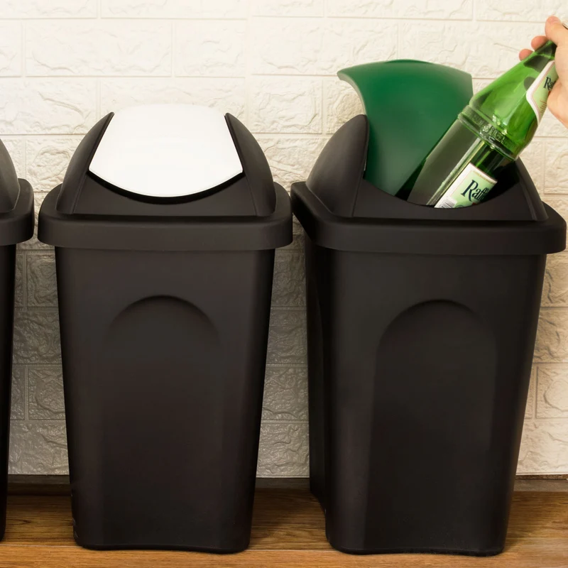 3x Mülleimer 30 Liter schwarz mit farbigem Schwingdeckel 29x36x51 cm Mülleimer Küche eckig Mülltonne, Abfalleimer Küche, Mistkübel, Trash Bin, Gelber Sack Küchenabfalleimer, Papiermülleimer