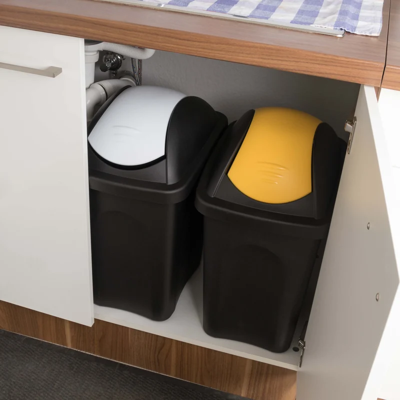 Mülleimer 30 Liter schwarz mit farbigem Schwingdeckel 29x36x51 cm Mülleimer Küche eckig Mülltonne, Abfalleimer Küche, Mistkübel, Trash Bin, Gelber Sack Mülleimer Deckel