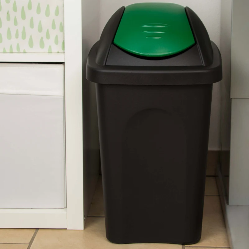 Mülleimer 30 Liter schwarz mit farbigem Schwingdeckel 29x36x51 cm Mülleimer Küche eckig Mülltonne, Abfalleimer Küche, Mistkübel, Trash Bin, Gelber Sack Mülleimer Deckel