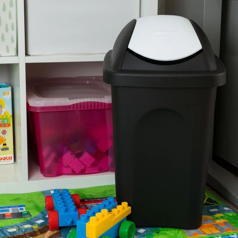 Mülleimer 30 Liter schwarz mit farbigem Schwingdeckel 29x36x51 cm Mülleimer Küche eckig Mülltonne, Abfalleimer Küche, Mistkübel, Trash Bin, Gelber Sack Mülleimer Deckel