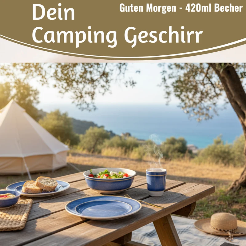 Camping-Geschirr Set 12-teilig Maritim Blau Weiß 4 Personen Picknick