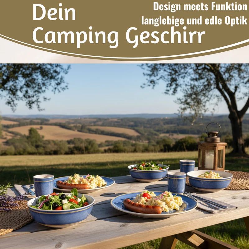 Camping-Geschirr Set 12-teilig Maritim Blau Weiß 4 Personen Picknick
