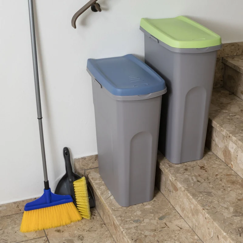 2x 40 Liter Mülleimer mit Rollen Schmal Deckel Recycling Mülltrennung Abfalleimer Abfallbehälter Müll Küche rechteckig Abfallsammler Kunststoff Eimer Mülltonne Schmal Müllsackhalterung