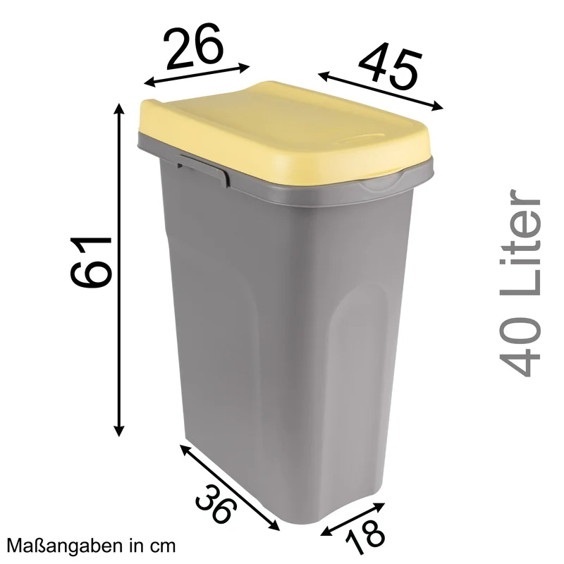 2x 40 Liter Mülleimer mit Rollen Schmal Deckel Recycling Mülltrennung Abfalleimer Abfallbehälter Müll Küche rechteckig Abfallsammler Kunststoff Eimer Mülltonne Schmal Müllsackhalterung