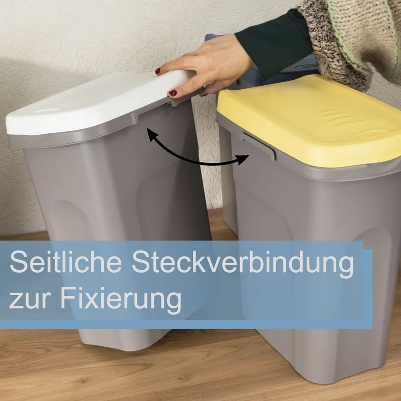 2x 40 Liter Mülleimer mit Rollen Schmal Deckel Recycling Mülltrennung Abfalleimer Abfallbehälter Müll Küche rechteckig Abfallsammler Kunststoff Eimer Mülltonne Schmal Müllsackhalterung