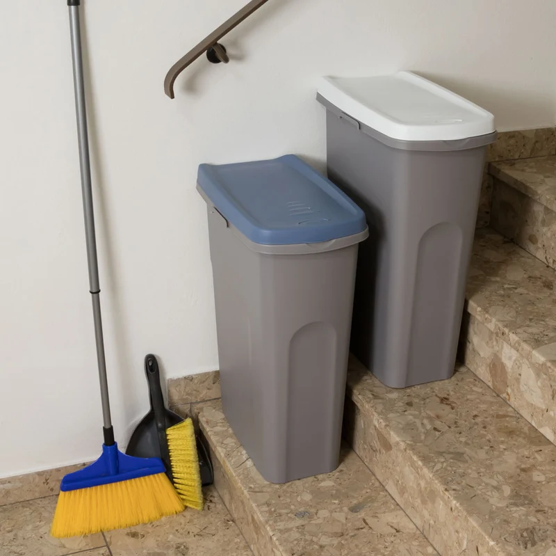 2x 40 Liter Mülleimer mit Rollen Schmal Deckel Recycling Mülltrennung Abfalleimer Abfallbehälter Müll Küche rechteckig Abfallsammler Kunststoff Eimer Mülltonne Schmal Müllsackhalterung