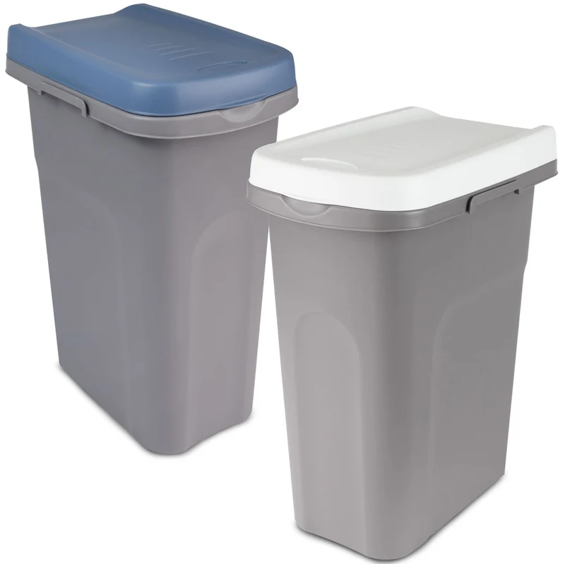 2x 40 Liter Mülleimer mit Rollen Schmal Deckel Recycling Mülltrennung Abfalleimer Abfallbehälter Müll Küche rechteckig Abfallsammler Kunststoff Eimer Mülltonne Schmal Müllsackhalterung