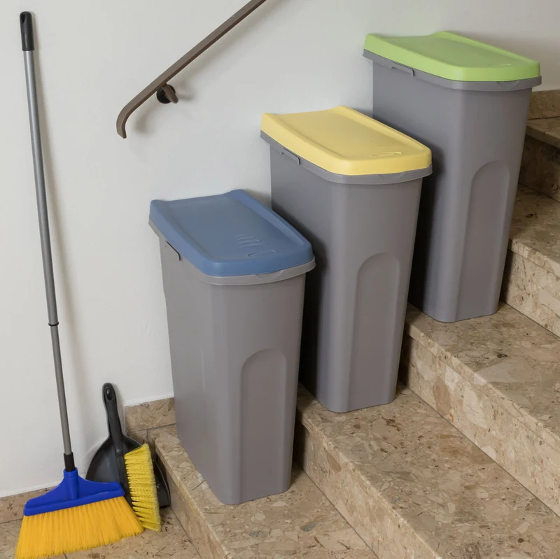 3x 40 Liter Mülleimer Rollen Schmal Deckel Müllsackhalterung Recycling Mülltrennung Abfalleimer Abfallbehälter Müll Küche rechteckig Abfallsammler Kunststoff Eimer Mülltonne