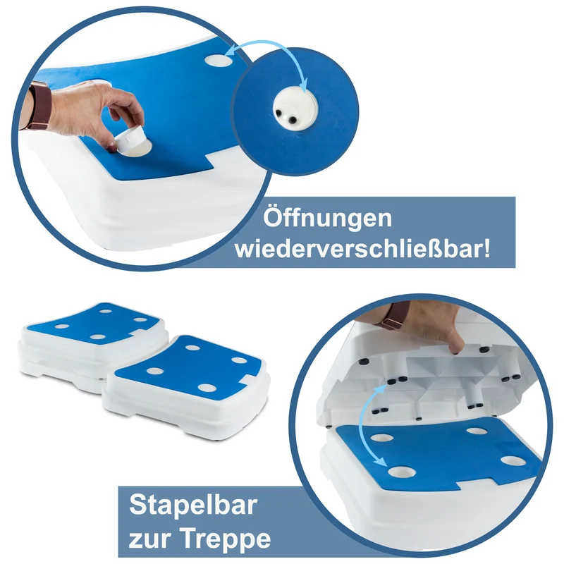 Caravan Trittstufe 48x38x10 cm Halbe Stufe aus Kunststoff bis zu 150kg belastbar mit Anti-Rutsch-Trittfläche Einstiegshilfe Einzeltritt Faltbar Wohnwagen Wohnmobil Fußbank Trittleiter