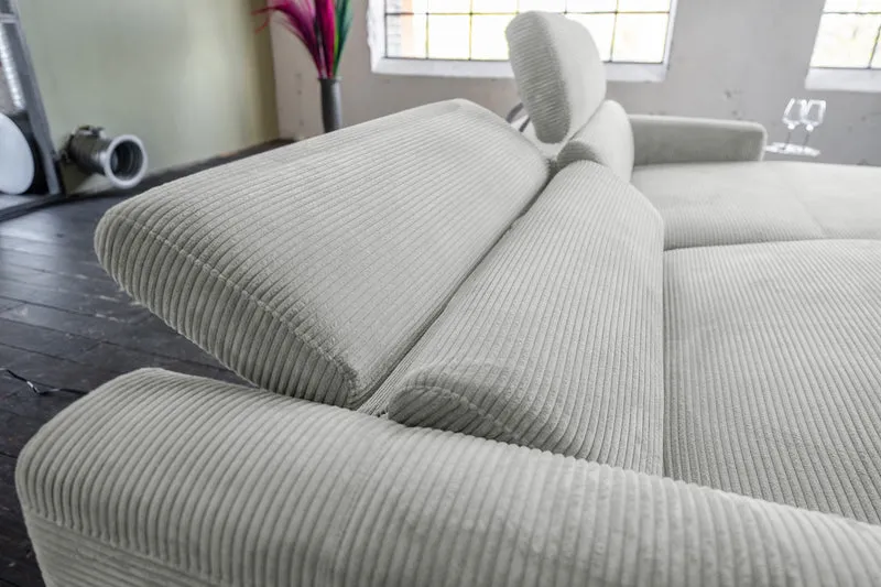 KAWOLA Sofa LAISKA Ecksofa Relaxfunktion teilmotorisch Cord hellgrau