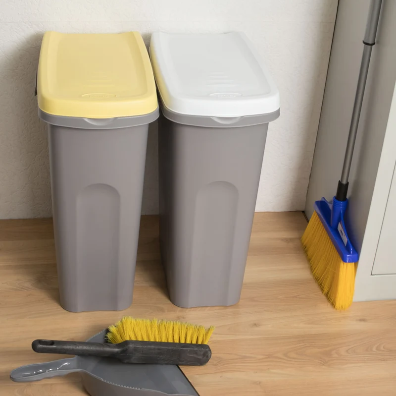 2x 25 Liter Mülleimer schmal grün Deckel Recycling Mülltrennung Abfalleimer Abfallbehälter Müll Küche rechteckig Abfallsammler Kunststoff Eimer Mülltonne Müllsackhalterung