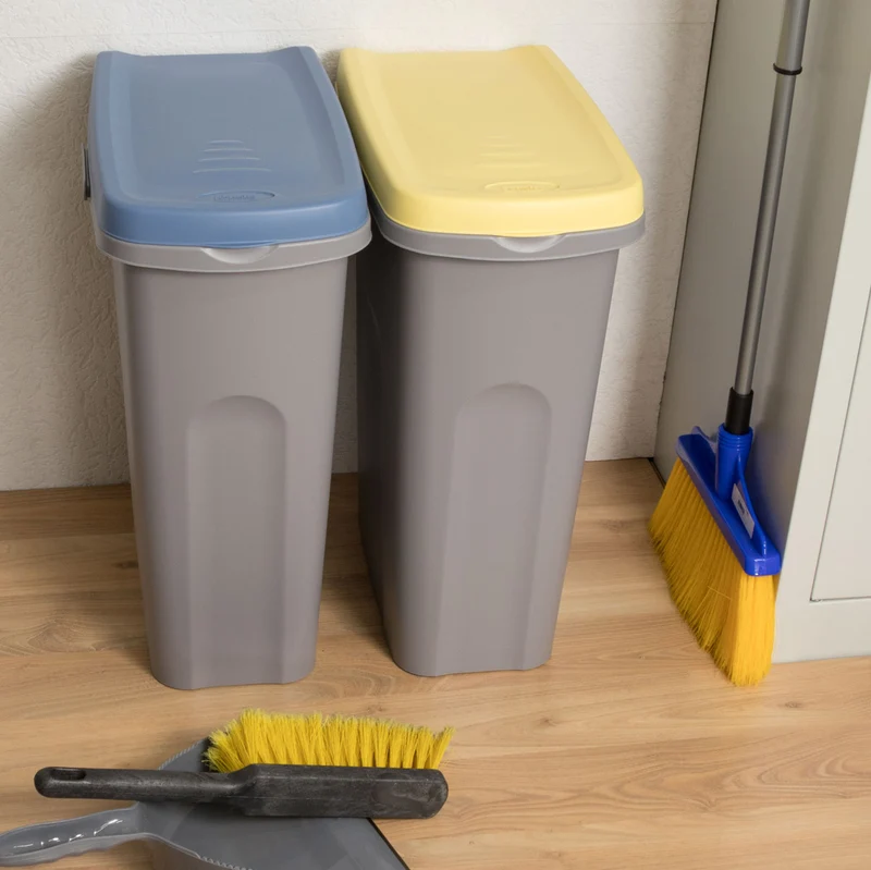 2x 25 Liter Mülleimer schmal grün Deckel Recycling Mülltrennung Abfalleimer Abfallbehälter Müll Küche rechteckig Abfallsammler Kunststoff Eimer Mülltonne Müllsackhalterung