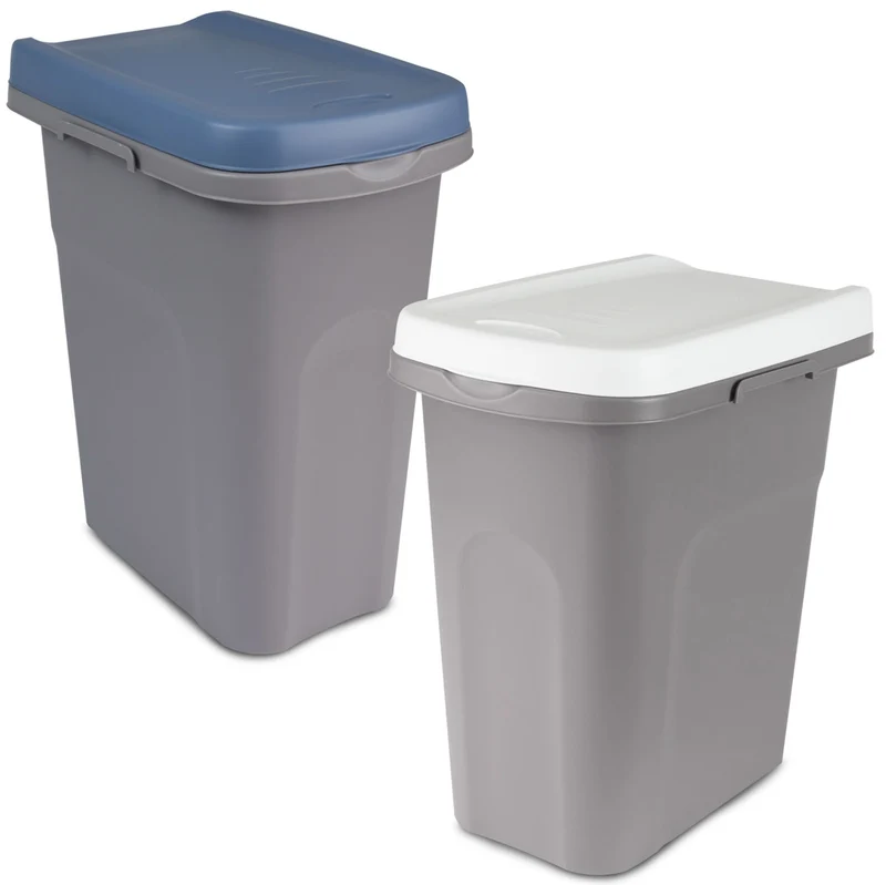2x 25 Liter Mülleimer schmal grün Deckel Recycling Mülltrennung Abfalleimer Abfallbehälter Müll Küche rechteckig Abfallsammler Kunststoff Eimer Mülltonne Müllsackhalterung