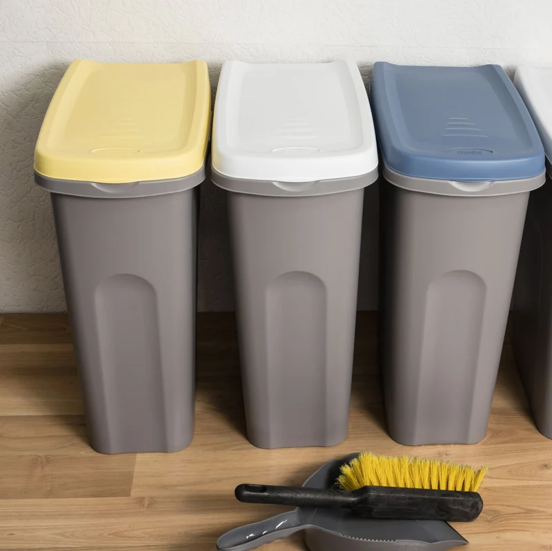 3x 25 Liter Mülleimer schmal 39x24x51 cm Deckel Recycling Mülltrennung Abfalleimer Abfallbehälter Müll Küche rechteckig Abfallsammler Kunststoff Eimer Mülltonne Müllsackhalterung