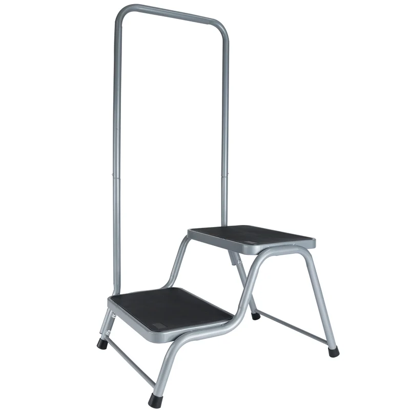 Caravan Trittleiter 2 Stufen Leiter 45x64x38 cm mit Haltegriff aus Stahl bis zu 150kg belastbar mit Anti-Rutsch-Trittfläche Doppeltrittstufe Einstiegshilfe Wohnwagen Wohnmobil Doppelstufe Zweistufiger Tritthocker
