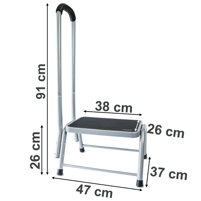 Caravan Trittstufe 45x37x26 cm mit Haltegriff aus Stahl bis zu 150kg belastbar mit Anti-Rutsch-Trittfläche Einstiegshilfe Einzeltritt Wohnwagen Wohnmobil Fußbank Trittleiter