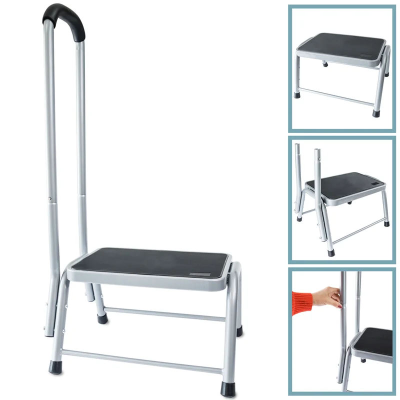 Caravan Trittstufe 45x37x26 cm mit Haltegriff aus Stahl bis zu 150kg belastbar mit Anti-Rutsch-Trittfläche Einstiegshilfe Einzeltritt Wohnwagen Wohnmobil Fußbank Trittleiter