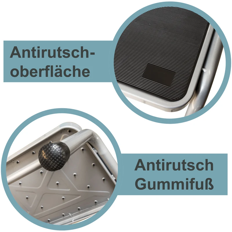 Caravan Trittstufe 45x37x26 cm mit Haltegriff aus Stahl bis zu 150kg belastbar mit Anti-Rutsch-Trittfläche Einstiegshilfe Einzeltritt Wohnwagen Wohnmobil Fußbank Trittleiter