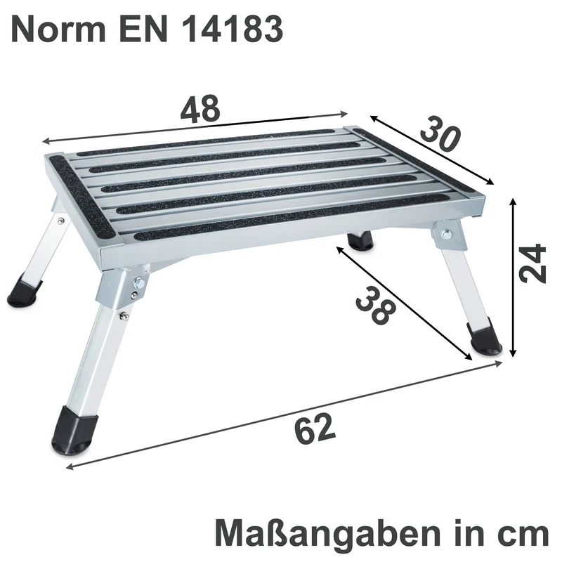 Caravan Trittstufe Klappbare Stufe 63x48x24 cm aus Aluminium bis zu 150kg belastbar mit Anti-Rutsch-Trittfläche Einstiegshilfe Einzeltritt Faltbar Wohnwagen Wohnmobil Fußbank Trittleiter