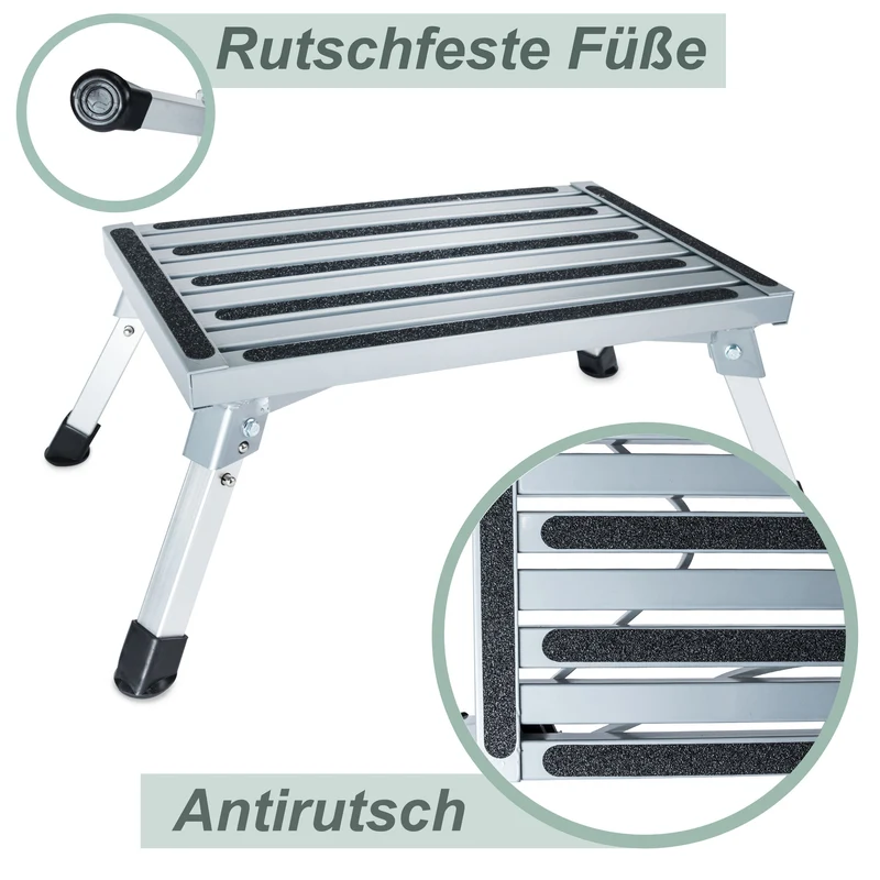 Caravan Trittstufe Klappbare Stufe 63x48x24 cm aus Aluminium bis zu 150kg belastbar mit Anti-Rutsch-Trittfläche Einstiegshilfe Einzeltritt Faltbar Wohnwagen Wohnmobil Fußbank Trittleiter