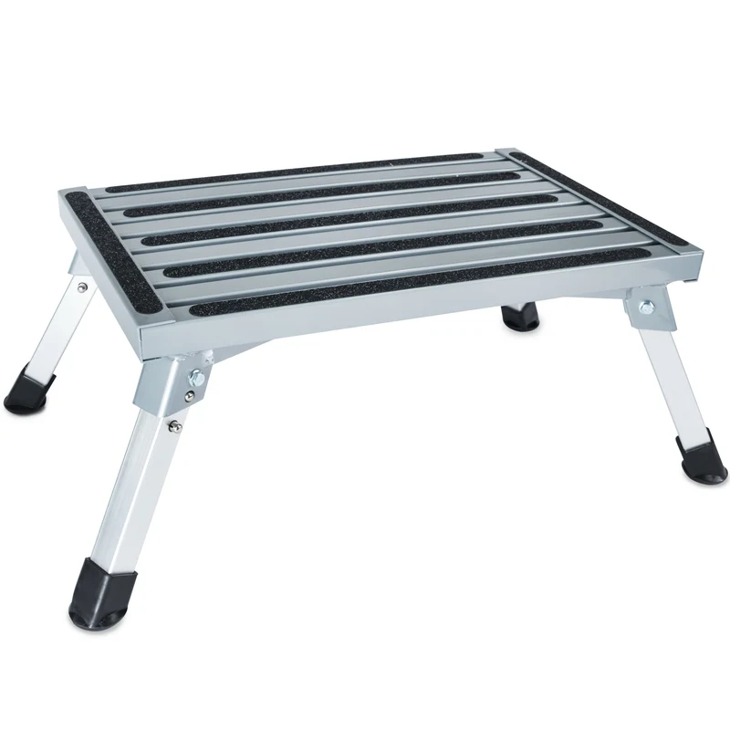 Caravan Trittstufe Klappbare Stufe 63x48x24 cm aus Aluminium bis zu 150kg belastbar mit Anti-Rutsch-Trittfläche Einstiegshilfe Einzeltritt Faltbar Wohnwagen Wohnmobil Fußbank Trittleiter