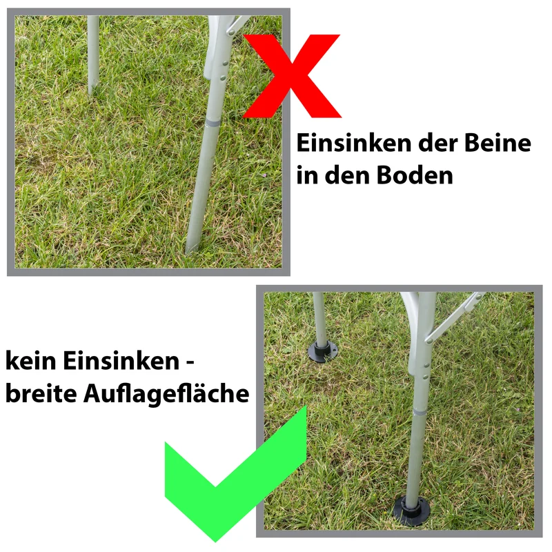 Bigfoot Universal Fußkappen für Ø2-3,5cm Einsinkschutz für Garten-Stuhl Camping-Tisch verhindert Einsinken Fußteller Beinkappen Bodenschutz Rund Stuhlfuß Zellstangenfuß Tarpstangenteller
