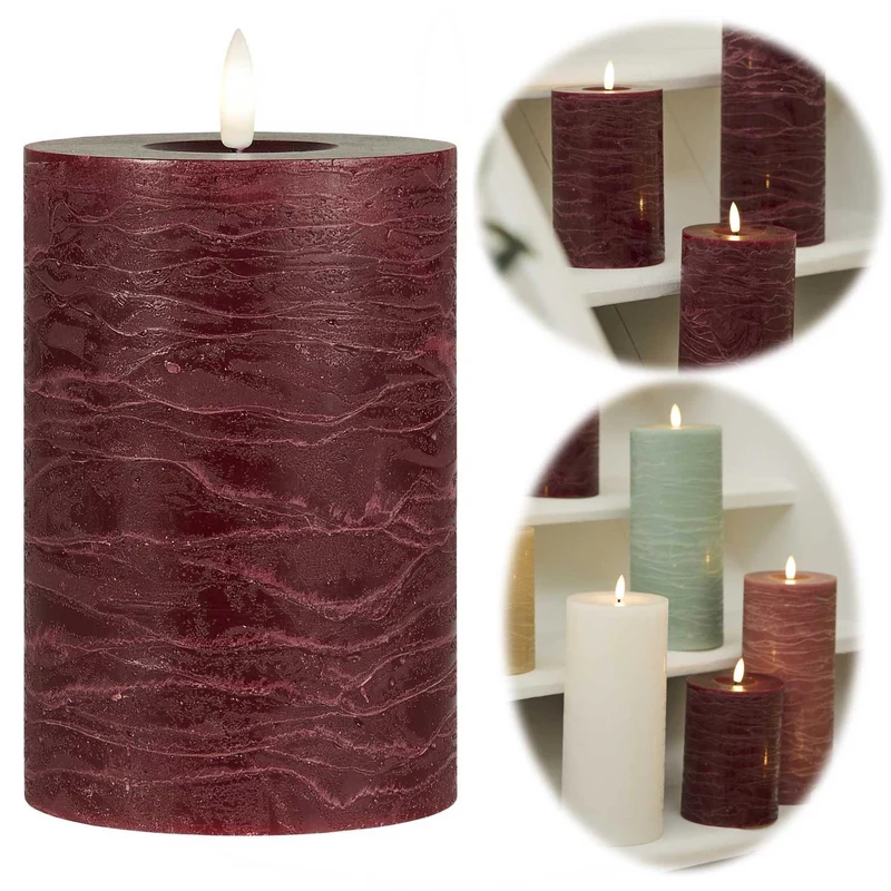 IB Laursen 3D LED Stumpenkerze 15cm Rot Nyhavn Echtwachs flackernde Blockkerze