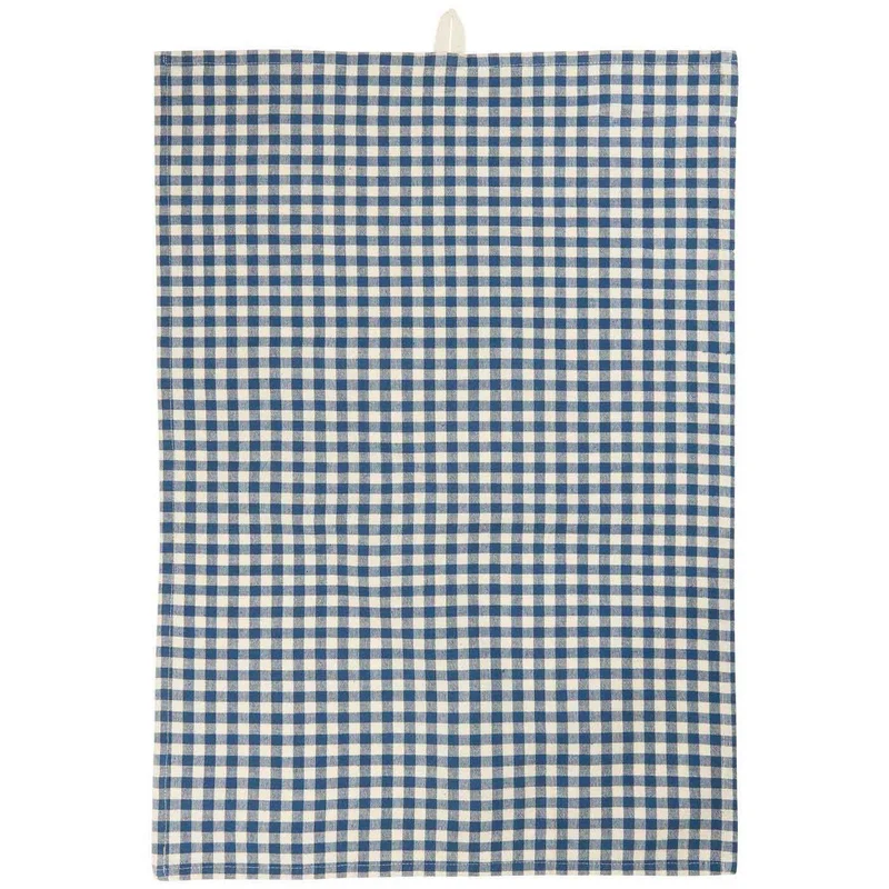 Vintage Geschirrtuch 50x70cm Blau Weiß Natur Karo 100% Baumwolle Geschirr