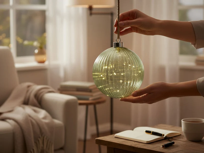 XL Deko Glas Lichtkugel 30LED 14cm Grün Silber Glaskugel Timer Batterie Anhängen