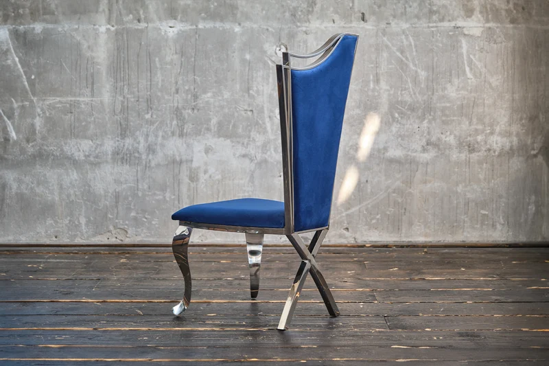 B-Ware KAWOLA Stuhl AMALIA Esszimmerstuhl Barock Velvet blau