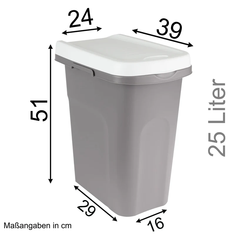 25 Liter Mülleimer schmal Klapp-Deckel Müllsackhalterung 39x24x51 cm Recycling Mülltrennung Abfalleimer Abfallbehälter Müll Küche rechteckig Abfallsammler 25 Liter Kunststoff Eimer Mülltonne
