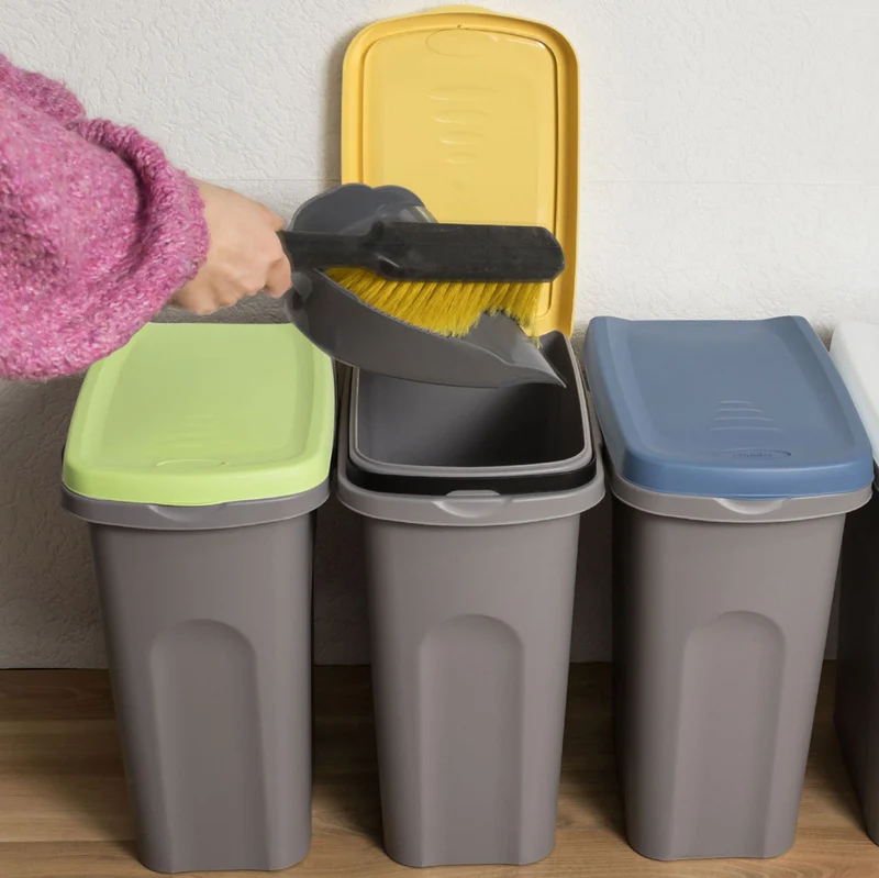 3x Mülleimer 15 Liter schmal Deckel Recycling Mülltrennung Abfalleimer Abfallbehälter Müll Küche rechteckig Abfallsammler Kunststoff Eimer Mülltonne Schmal Müllsackhalterung