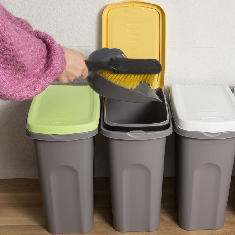 3x Mülleimer 15 Liter schmal Deckel Recycling Mülltrennung Abfalleimer Abfallbehälter Müll Küche rechteckig Abfallsammler Kunststoff Eimer Mülltonne Schmal Müllsackhalterung