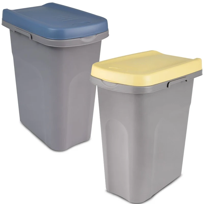 2x Mülleimer 15 Liter schmal Deckel Recycling Mülltrennung Abfalleimer Abfallbehälter Müll Küche rechteckig Abfallsammler Kunststoff Eimer Mülltonne Schmal Müllsackhalterung