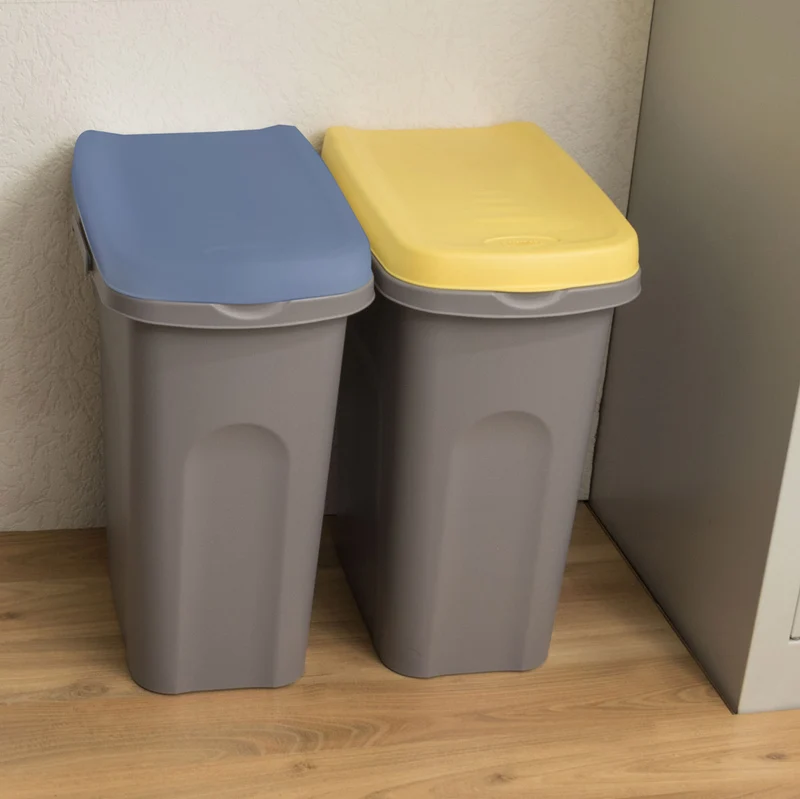 2x Mülleimer 15 Liter schmal Deckel Recycling Mülltrennung Abfalleimer Abfallbehälter Müll Küche rechteckig Abfallsammler Kunststoff Eimer Mülltonne Schmal Müllsackhalterung