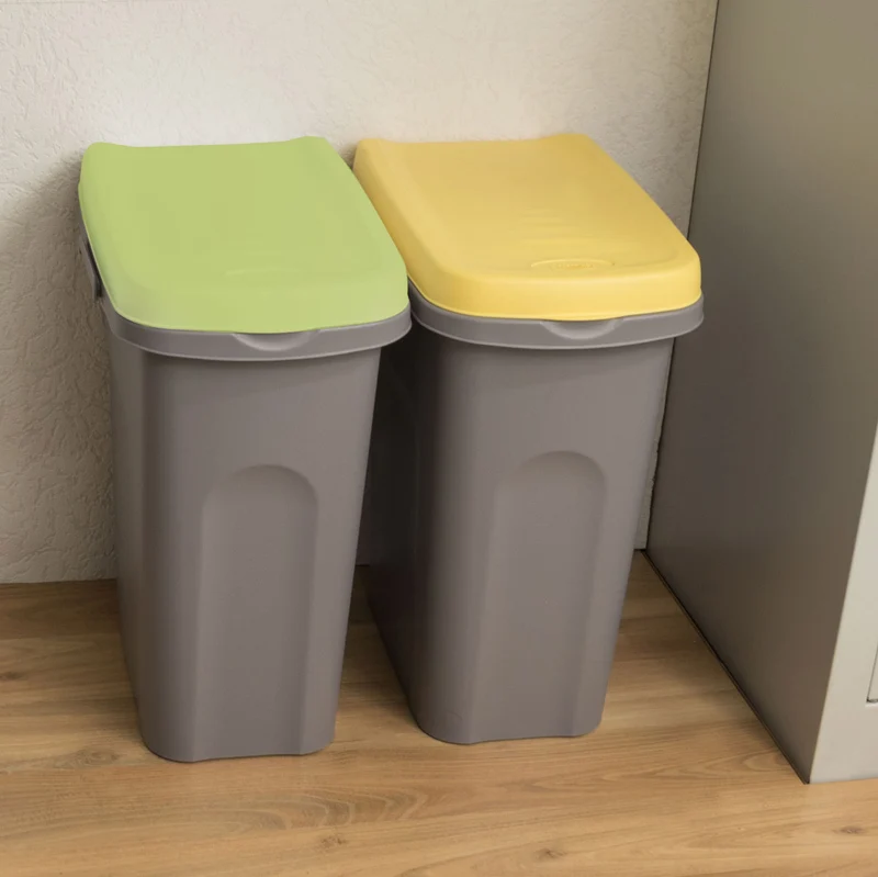 2x Mülleimer 15 Liter schmal Deckel Recycling Mülltrennung Abfalleimer Abfallbehälter Müll Küche rechteckig Abfallsammler Kunststoff Eimer Mülltonne Schmal Müllsackhalterung
