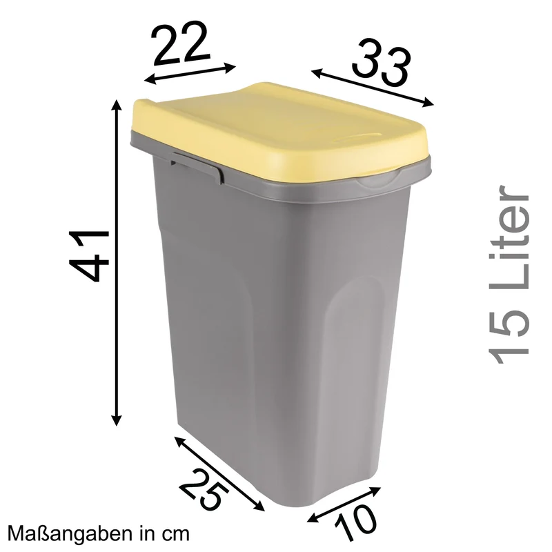 15 Liter Mülleimer schmal mit Deckel Müllsackhalterung Recycling Mülltrennung Abfalleimer Abfallbehälter Müll Küche rechteckig Abfallsammler Kunststoff