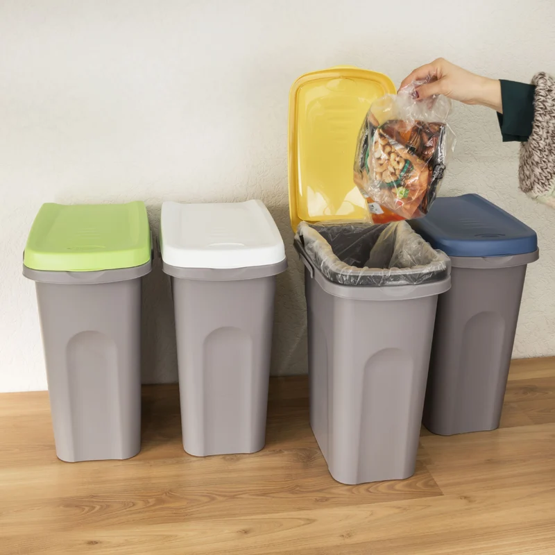 15 Liter Mülleimer schmal mit Deckel Müllsackhalterung Recycling Mülltrennung Abfalleimer Abfallbehälter Müll Küche rechteckig Abfallsammler Kunststoff