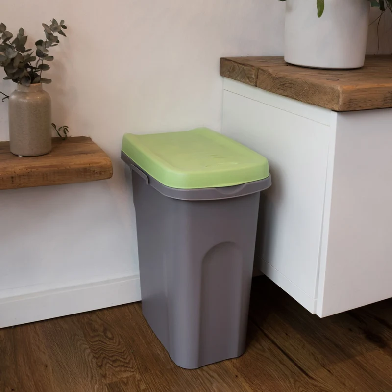 15 Liter Mülleimer schmal mit Deckel Müllsackhalterung Recycling Mülltrennung Abfalleimer Abfallbehälter Müll Küche rechteckig Abfallsammler Kunststoff