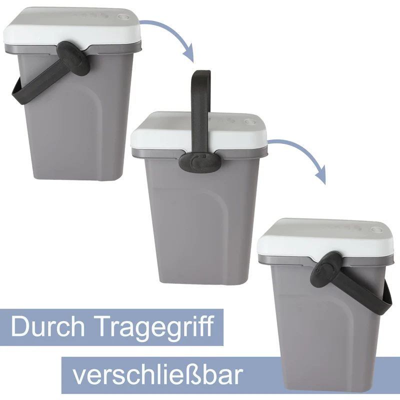 2x Abfalleimer 7 Liter 23x19x30,5cm - mit Gummidichtung im Deckel mit dem Henkel verschließbar - Geruchstdichter Mülleimer Biomüll Windeleimer Wickeleimer Hygieneeimer Katzeneimer Küche Kompost