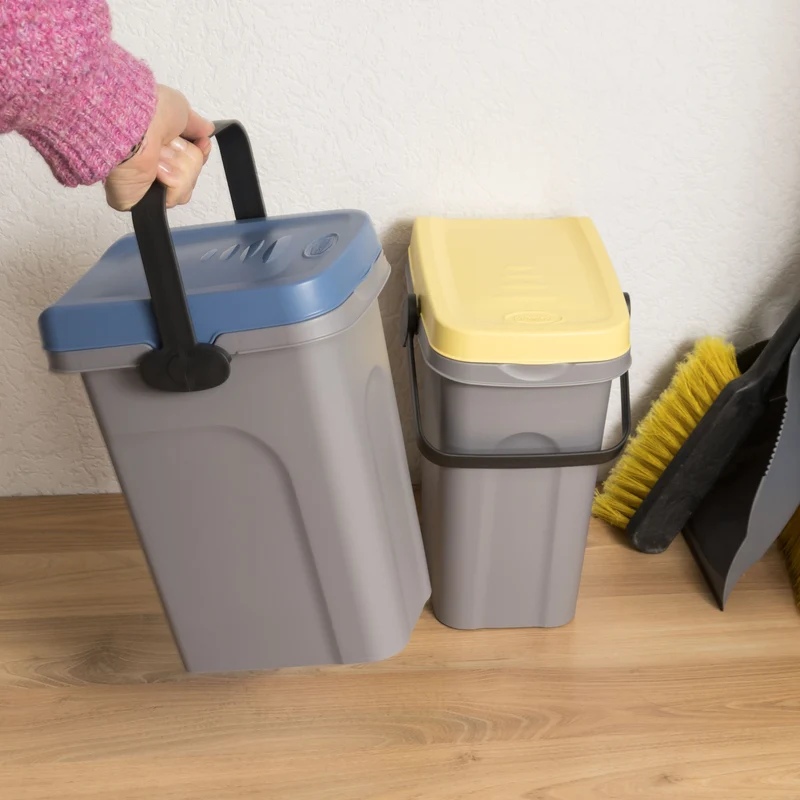 2x Abfalleimer 7 Liter 23x19x30,5cm - mit Gummidichtung im Deckel mit dem Henkel verschließbar - Geruchstdichter Mülleimer Biomüll Windeleimer Wickeleimer Hygieneeimer Katzeneimer Küche Kompost