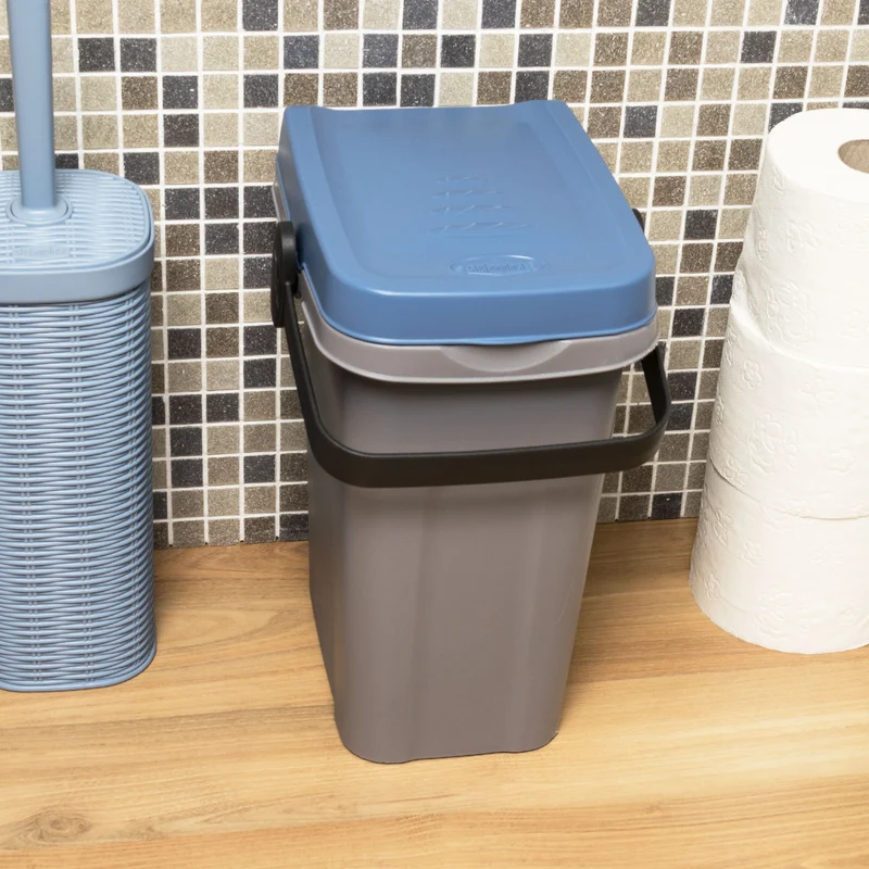 2x Abfalleimer 7 Liter 23x19x30,5cm - mit Gummidichtung im Deckel mit dem Henkel verschließbar - Geruchstdichter Mülleimer Biomüll Windeleimer Wickeleimer Hygieneeimer Katzeneimer Küche Kompost