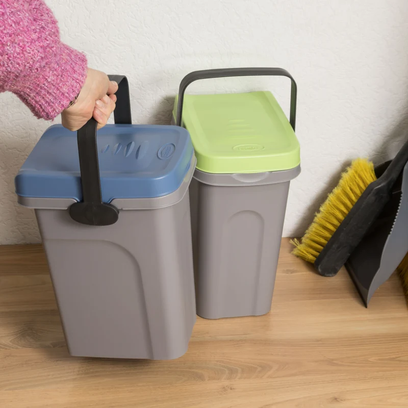 2x Abfalleimer 7 Liter 23x19x30,5cm - mit Gummidichtung im Deckel mit dem Henkel verschließbar - Geruchstdichter Mülleimer Biomüll Windeleimer Wickeleimer Hygieneeimer Katzeneimer Küche Kompost