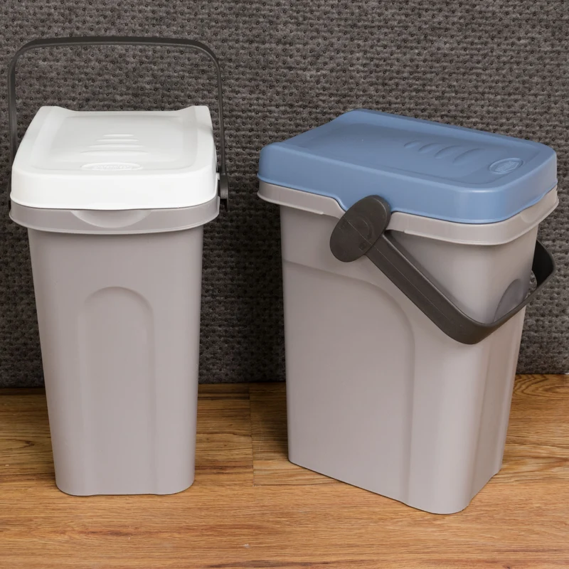 2x Abfalleimer 7 Liter 23x19x30,5cm - mit Gummidichtung im Deckel mit dem Henkel verschließbar - Geruchstdichter Mülleimer Biomüll Windeleimer Wickeleimer Hygieneeimer Katzeneimer Küche Kompost
