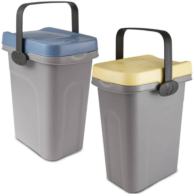 2x Abfalleimer 7 Liter 23x19x30,5cm - mit Gummidichtung im Deckel mit dem Henkel verschließbar - Geruchstdichter Mülleimer Biomüll Windeleimer Wickeleimer Hygieneeimer Katzeneimer Küche Kompost